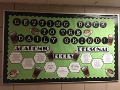 a bulletin board with some drinks on it