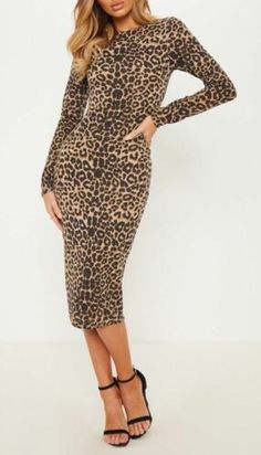 Top Seller for Ladies Leopard Print Long Sleeve Stretch Bodycon Women Midi Dress PLUS SIZE 8-26, Women's Dresses Long Fitted Dress, Dresses By Pattern, Midi Dress Plus Size, Leopard Print Shirt, Cheetah Print Dress, Dress Long Sleeves, Leopard Dress, Printed Shirt Dress, Brown Leopard