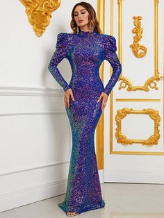 Product Code: FSWD0980 Embellishment: Sequin Fabric: 100% Polyester Back Style: Zipper Up Fully Lined: Yes Built-in Bra: No Available Color: Purple Stretch: Moderate Fits true to size Imported Model Information: Height: 5' 2" Bust: 33.5'' Waist: 24“ Hips: 35.5” wearing US size Small