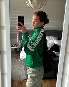 Green Adidas Jacket Outfit, Track Jacket Outfit Woman, Adidas Track Top Outfit, Adidas Jacket Aesthetic, Green Zip Up Outfit, Adidas Jacket Women Outfit, Green Adidas Outfit