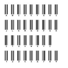 barcode font and numbers for each letter on the same page, all in different sizes