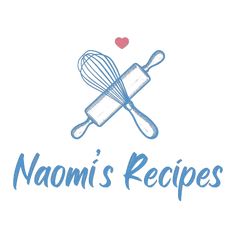 the logo for nammi's recipes with two whisks and a rolling pin