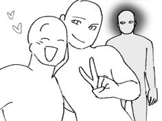 two people are making the peace sign with their hands while one person stands behind them