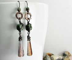 Copper Bohemian Earrings Boho Earrings Long Metal Earring Handmade Dangle Hammered Copper Earring Da Metal Earrings Handmade, Genuine Turquoise Jewelry, Copper Earrings Handmade, Pretty Earrings Dangle, Handmade Turquoise Earrings, Handmade Copper Jewelry, Hammered Copper Earrings, Copper Jewelry Handmade, Metalwork Jewelry