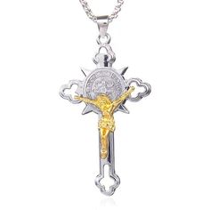 Men's Vintage Jesus Christ Crucifix Cross Pendant Christian Necklace Chain 24" | eBay Metal Crucifix Cross Necklace For Gift, Metal Crucifix Cross Necklace Gift, Metal Crucifix Cross Necklace As Gift, Gift Crucifix Cross Necklace With Chain, Gift Cross Necklace With Crucifix Chain, Metal Crucifix Necklace As Gift, Goddess Of Fortune, Cross Pendent, Christian Necklace