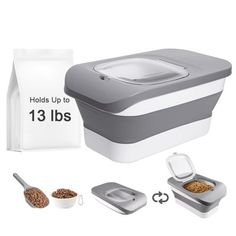 the portable dog food dispenser is shown with its contents