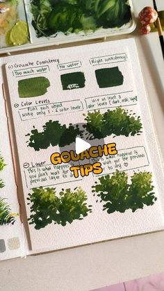 there are some green plants on top of the paper next to each other with markers and pencils