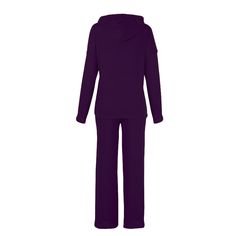 Dark Purple Loose Fit Hooded Long Sleeve Pant 2pcs Set Hooded Solid Color Loungewear Sets, Solid Color Hooded Loungewear Set, Hooded Loungewear Sets With Pockets, Hooded Solid Color Sets For Fall, Hooded Solid Sets For Fall, Casual Solid Hooded Sets, Casual Solid Color Hooded Set, Pant Sets, Dark Purple