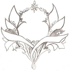 a drawing of two flowers with ribbon around them on a white paper background, in the shape of a heart