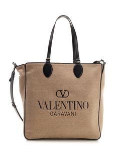 Beige "Toile Iconographe" tote bag from Valentino Garavani in wool, calfskin details, ruthenium metallic finishes, removable pouch inside, removable shoulder strap and double leather handles, Vlogo motif inside. Tote Bag For Men, Wool Tote Bag, Wool Tote, Mens Designer Shoes, Leather Handles, Luxury Accessories, Luxury Retail, Leather Handle