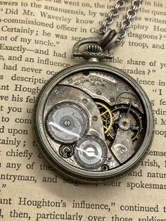 Elwood, Antique Jeweled Pocket Watch Necklace #upcycle #boho #reimagined #artjewelry #steampunkfashion #statementjewelry #victorianmagpie #vintagejewelry #gothicstyle #fantasy Pocket Watch Art, Moon Goddess Necklace, Piece Highlights, Vintage Clocks, Pocket Watch Necklace, Book Locket, Pocket Watch Antique, Goddess Necklace, Steampunk Accessories