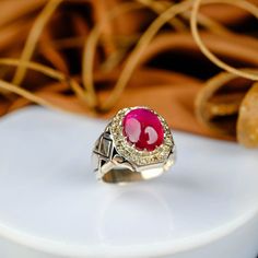 Attention : This ring is completely handmade by silver masters! Red Ruby Stone Original Gemstone Handmade Gravur 925K Silver Ring This incredible silver ring is engraved from 100% handmade natural gemstone. This shiny Ruby gemstone ring, has a modern and vintage vibe for daily using. You can use it for daily or special days. The engraving details of pure 925 Sterling Silver Handmade Ring are very detailed and eye-catching and our product's gemstone is 100% natural. You can prefer this vintage st Ruby Stone, Gift Quotes, Unisex Ring, Vintage Vibe, Ruby Gemstone, Red Ruby, Ring Handmade, Real Diamonds, Diamond Stone