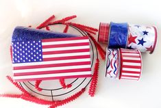 Patriotic American Flag Wreath Kit - Designer DIY American Flag Wreath, Wreath Hanging, Wreath Kit, Flag Wreath, Patriotic Wreath, Wreath Forms, Wired Ribbon, Beautiful Wreath, How To Make Wreaths