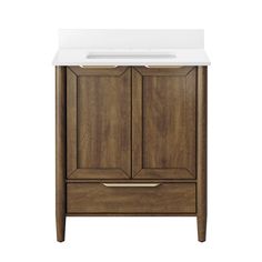 a bathroom vanity with two drawers and a white counter top on an isolated white background