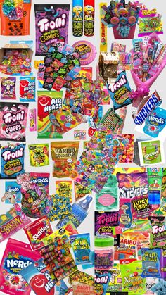 a collage of various candy and candies