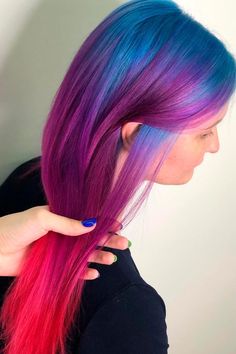 Pink Purple And Blue Hair, Blue Hair Styles, Orchid Hair Color, Purple And Blue Hair, Purple Blonde Hair, Purple Blonde, Colored Hairstyles, Bright Blue Hair, Blue And Pink Hair