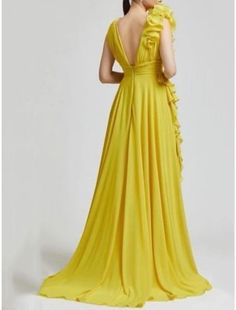 A-Line Evening Gown Elegant Dress Formal Sweep / Brush Train Sleeveless V Neck Chiffon with Pleats Ruched Ruffles Gown Elegant, Dresses Formal Elegant, Evening Gowns Elegant, Dress Formal, Elegant Dress, Bride Dress, Special Occasion Dresses, Evening Gown, Formal Wear