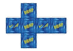 six boxes with the word drop on them in yellow and blue paper cut out to look like