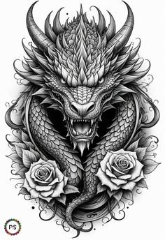 a dragon with roses in its mouth