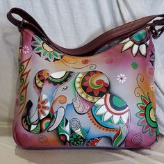 Handpainted Leather Floral Elephant New With Tag Adjustable Strap With Matching Coin Purse By Anuschka Please See Photos And Feel Free To Ask Questions Multicolor Hand Painted Shoulder Bag For Daily Use, Pink Leather Hobo Bag With Detachable Handle, Pink Rectangular Leather Hobo Bag, Rectangular Pink Leather Hobo Bag, Pink Leather Rectangular Hobo Bag, Multicolor Hand Painted Tote Bag, Rectangular Hand Painted Bag, Multicolor Hand Painted Bags For Daily Use, Red Hand Painted Bags