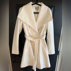 Asos Elegant Wrap Coat With Belt And Snap Closure. New Without Tags. Excellent Condition. White Belted Winter Outerwear, White Belted Outerwear For Work, Fitted White Long Coat, White Fitted Long Coat, Fitted Winter White Outerwear For Office, White Fitted Outerwear With Lapel Collar, Chic Fitted Winter White Outerwear, Fitted White Outerwear For Work, Coat With Belt