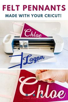 an image of a cricut machine with the words felt pennants made with your cricut