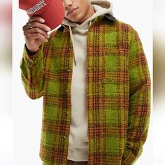 Layer Up In This Plaid Overshirt That Adds Color And Texture To Your Look While Maintaining A Classic Style. 29" Length (Size S) Exclusive Retailer Front Button Closure Spread Collar Long Sleeves With Button Cuffs Curved Hem 78% Polyester, 11% Wool, 4% Acrylic, 3% Viscose, 2% Cotton, 2% Polyamide Machine Wash, Dry Flat Fit Check, Casual Jacket, Wool Coat, Jeans Shop, Shirt Jacket, Classic Style, Mens Jackets, Topshop, Asos