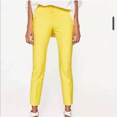 Zara Cropped Yellow Pants, Thick Fabric. Size 8 With Light Stretch. New With Tags. Stretch Dress Pants For Business Casual In Summer, Fitted Pants For Summer Business Casual, Casual Office Dress Pants For Spring, Casual Spring Office Dress Pants, Stretch Pants For Summer Business Casual, Stretch Pants For Business Casual In Summer, Summer Stretch Pants For Business Casual, Summer Office Straight Leg Pants, Tailored Bottoms For Spring Workwear