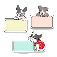 three cartoon dogs with blank signs