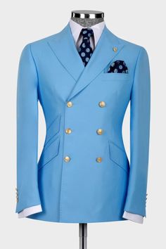 Chic Blue Double Breasted Mens suits | Mens Two Piece Suit Mens Suit Colors, Double Breasted Suit Men, African Wear For Men, Stylish Mens Suits, Light Blue Jacket, Women Church Suits, Classy Suits, Suits Men, Dress Suits For Men