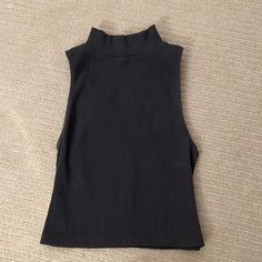 Never Worn, Size Xs-S Spring Black High Neck Tank Top, Black High Neck Tank Top For Spring, Fitted Black Solid Color Tank Top, Casual Black High Neck Tank Top, Black High Neck Casual Tank Top, Black High Neck Top For Summer, Casual High Neck Black Tank Top, Zara Sleeveless Black Crop Top, Black Sleeveless Crop Top For Fall