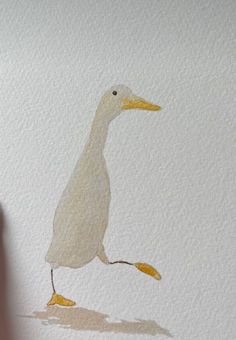 a watercolor painting of a white bird with yellow feet