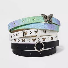 Kids' 3pk Butterfly Themed Belt Set - Cat & Jack™ : Target Multicolor Adjustable Belt For Spring, Adjustable Multicolor Belts For Spring, Adjustable Multicolor Belt For Spring, Trendy Adjustable Belts, Adjustable White Belt For Summer, White Adjustable Belt For Summer, Trendy Adjustable Belts For Spring, Trendy Adjustable Belt For Spring, Adjustable White Belt For Spring