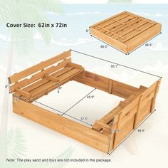 a wooden bed frame with measurements for the top and bottom sides, shown in three different sizes