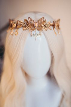 Elf crown Moon Child Crown Celestial Gold Tiara Butterfly - Etsy Brasil Butterfly Gown, Fairy Crowns, Crown Butterfly, Elf Crown, Butterfly Headpiece, Fantasy Crown, Butterfly Crown, Crown Aesthetic, Fairy Crown