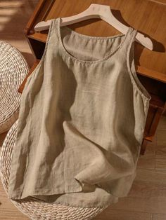 Women's Cotton Linen Tank Top Solid Crew Neck Sleeveless Vest Linen Camisole, Clothing Factory, Solid Tank Tops, Linen Tank Top, Tank Top Straps, Linen Tank, Sleeveless Vest, Sleeveless Tank Top, Brunei