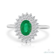 "Oval Shaped Emerald Ring/14k Gold Diamond Halo Engagement Ring/Green Gemstone Promise Ring/Anniversary Birthday Gift/Genuine Emerald Jewelry ★ ★ ★ ★ CUSTOM/DUTY-FREE SHIPPING WORLDWIDE, BUYERS DON'T HAVE TO PAY ANY CUSTOM FEES WHILE IMPORTING ★ ★ ★ ★ Details Made to order Material: 14k/18k Gold Color Options: Yellow Gold, White Gold, Rose Gold ★ Center Stone: Oval, Emerald Size: 5x7 mm Approx Weight (Ct): 0.835 ★ Band Stones: Diamond Round Size: 1.1 mm * 20 No.s, 1.5 mm * 20 No.s Approx Weight Classic Emerald Ring With Halo Design, Emerald Rings With Diamond White Halo Setting, Formal Emerald Ring With Halo And Round Cut, Formal Emerald Ring With Halo, Formal Emerald Halo Ring With Round Cut, Emerald Cluster Ring For Wedding, Green Cluster Diamond Ring For Wedding, May Birthstone Diamond Ring With Halo Design, Green Cluster Diamond Wedding Ring