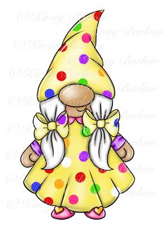 an image of a cartoon character wearing a yellow dress and polka dot print on it