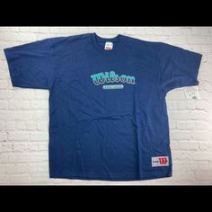 A Vintage Original 1990’s Wilson Pro 5000 T-Shirt. In A Men’s Size Xl. Brand New With Original Tags. Please Message With Any Questions. Thanks For Looking. -Measurements Are Shown In The Photos- Blue Retro Sports T-shirt, Blue Throwback Sports T-shirt, Blue Throwback T-shirt For Sports, Retro Blue Sports T-shirt, Throwback Blue T-shirt For Streetwear, Throwback Blue Sports T-shirt, 90s Blue Sports T-shirt, Blue Cotton Throwback T-shirt, 90s Blue Logo Print T-shirt