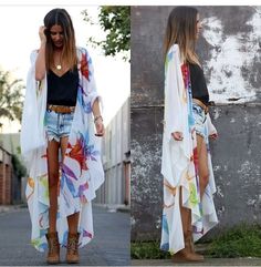 floral kimono next DIY project , want one short and one long. Kimono Tutorial, Kimono Diy, Diy Kimono, Kimono Outfit, Mode Hippie, Estilo Hippie, Trendy Sewing, Boho Floral Dress, Floral Outfit