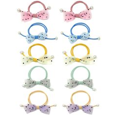 Bows, polka dots and pearls. These darling Polka Dots & Pearls Hair Ties are the perfect mommy and me accessory. Set comes with a total of 10 hair ties - 2 pink, 2 yellow, 2 blue, 2 green & 2 purple. Use these for pigtails, French braids or ponytails. Get creative and mix and match the colors. Your little girl will love wearing them over and over again. Each hair tie is made from elastic ribbon, plastic pearl beads and organza. INCLUDES: 10 hair ties in various colors. USE: The perfect mommy & m Silk Hair Bonnets, Pearls Hair, Earring Jewelry Box, French Braids, Lace Tape, Elastic Ribbon, Towel Crafts, Pencil Case Stationery, Baby Hair Accessories