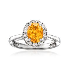 Ross-Simons - C. 1990 Vintage 1.10ct Orange Citrine, .45ct t. w. Diamond Ring Oval Cut in 9kt White Gold. Size 7. C. 1990. It's the ring destined to add sunshine to your entire repertoire! Direct from our Estate collection, this 9kt white gold ring is topped with a bright 1.10 carat oval orange citrine, encircled by a luxe line of .45 ct. t. w. round brilliant-cut diamonds. Take this one home and reach for it when your mood, and outfit, need a little lift. 7/16" wide. Diamond and orange citrine Orange Citrine, Orange Ring, Antique Jewelry Rings, One Home, Gold C, Orange Stone, Citrine Stone, Citrine Ring, White Gold Ring