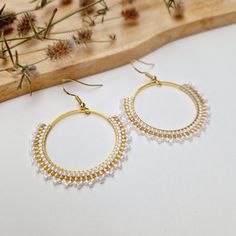 Dangle Beaded Hoop Earrings, Boho Hoop Earrings, Sparkly Jewelry, White and Gold Earrings, Unique Gift for Her, Birthday Gift for Daughter - Etsy Dainty Handmade Round Hoop Earrings, Minimalist Beaded Round Earrings, Dainty Gold Beaded Earrings, Bohemian Hoop Earrings With Gold Beads As Gift, Gold Hoop Earrings With Gold Beads, Circular Beaded Earrings With Ear Wire For Gifts, Beaded 14k Gold Filled Earrings For Gift, Adjustable White Hoop Earrings For Anniversary, Hypoallergenic Small Hoop Beaded Earrings As Gift