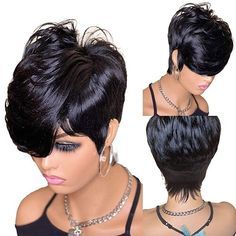 Category:Human Hair Capless Wigs; Gender:Women's; Wig Type:Natural Wigs,Cosplay Wig; Occasion:Party Evening,Daily Wear; Age Group:Adults; Wig Length Range:6; Color Shade:Natural Black; Density:150%; Origin of Hair Donors:Brazilian Hair; Hair Material:Human Hair; Cap Construction:Machine Made,Capless; Texture:Straight; Length:Short; Features:For Black Women,Natural Hairline,Adjustable; Heat Resistant:Yes; Listing Date:07/10/2023; Cap Circumference:; Front to Back:; Nape of Neck:; Side to Side Ac Short Black Wig, Short Cut Wigs, Pixie Hair, Pixie Cut Wig, Queen Hair, Black Wig