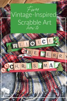 vintage inspired scrabble art with the words rejoice be merry on it