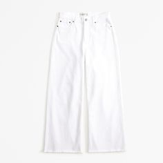 Our classic high rise cropped wide leg jeans in a white wash with a raw-cut hem. This fit features a 10.5” high rise, is relaxed at the waist and hips, and eases into a wide, full-length leg shape with a cropped length. This jean is made from our super light drapey denim fabric, which features a super soft lightweight rigid denim. White High Rise Flare Jeans With Frayed Hem, White High-rise Flare Jeans With Frayed Hem, White Relaxed Fit Flare Jeans With Frayed Hem, Relaxed Fit White Flare Jeans With Five Pockets, White Denim Flare Jeans With Frayed Hem, White High Waist Flare Jeans With Frayed Hem, White Wide Leg Jeans With Frayed Hem, White High-waist Flare Jeans With Frayed Hem, Trendy White Flare Jeans Frayed Hem