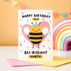 a happy birthday card with a bee on it