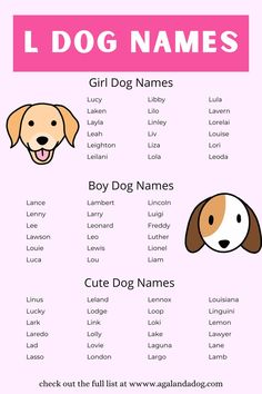 List of L Dog Names. Dogs Names List, Smartest Dog Breeds, Names Boy, Names Cute, Names Girl