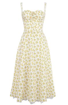 White And Yellow Dress, Sundress Midi, White Sundress, Floral Slip Dress, Yellow Midi Dress, Sling Dress, Suspender Dress, Classic Dress, Spring 2024