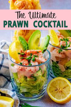 Prawn cocktail with a text overlay title.